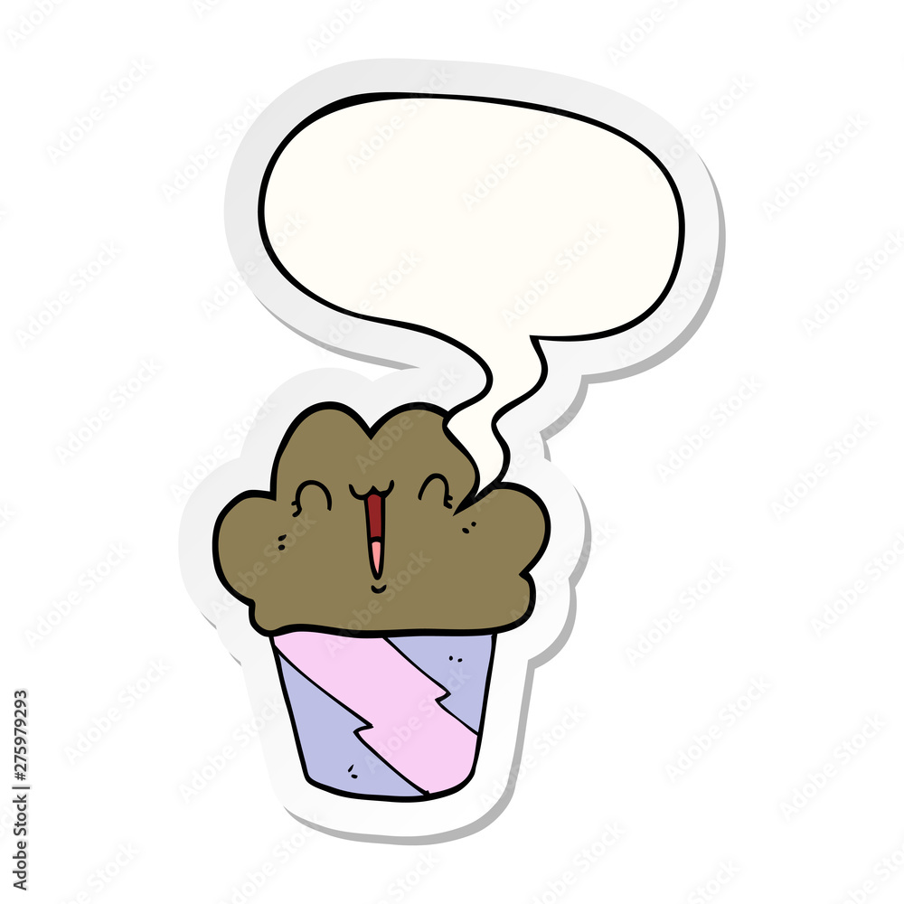 cartoon cupcake and face and speech bubble sticker cartoon cupcake and face and speech bubble sticker