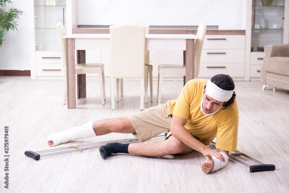 Young man after accident recovering at home Young man after accident recovering at home