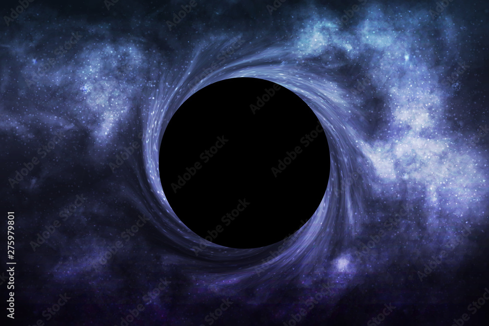 Vector realistic isolated Black Hole in space background for template decoration and wallpaper covering. Concept of universe and wormhole. - obrazy, fototapety, plakaty 