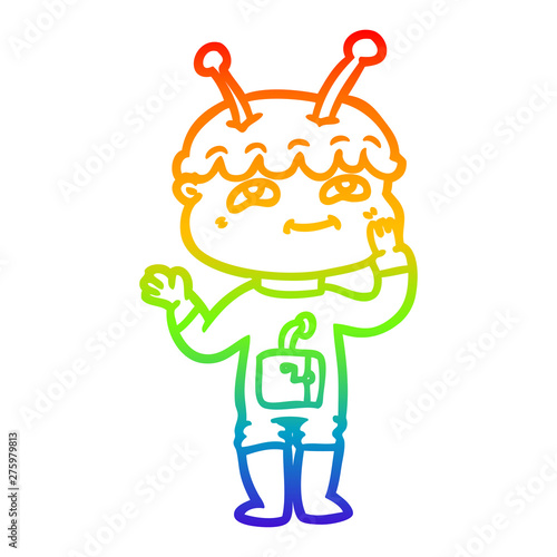 rainbow gradient line drawing surprised cartoon spaceman