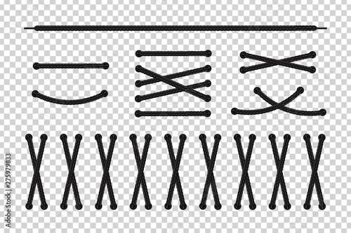 Vector set of realistic isolated shoe laces for template decoration on the transparent background.