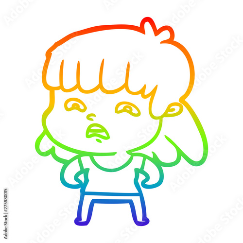 rainbow gradient line drawing cartoon worried woman