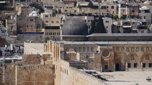The Old City of Jerusalem. Israel. The Temple Mount. Aqsa Mosque. Mount of Olives. The City walls. HD