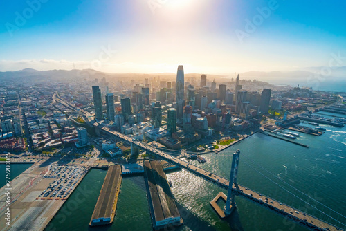 Downtown San Francisco aerial view of skyscrapers