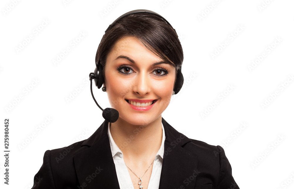 Portrait of a beautiful customer representative isolated on white Portrait of a beautiful customer representative isolated on white