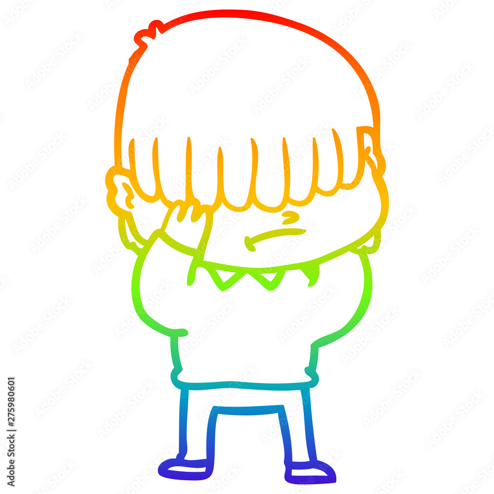 rainbow gradient line drawing cartoon boy with untidy hair rainbow gradient line drawing cartoon boy with untidy hair