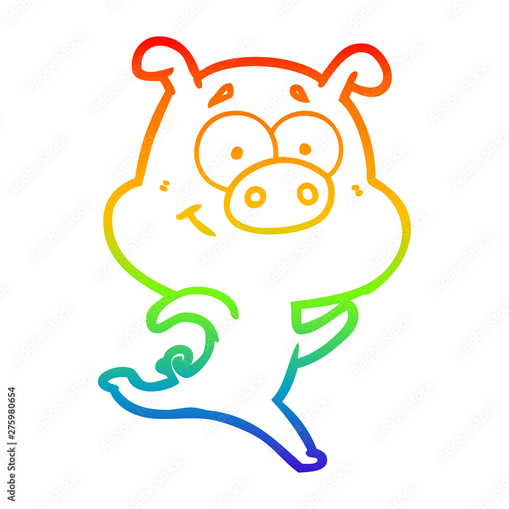 rainbow gradient line drawing happy cartoon pig running rainbow gradient line drawing happy cartoon pig running