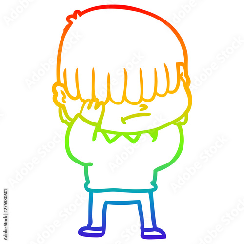 rainbow gradient line drawing cartoon boy with untidy hair