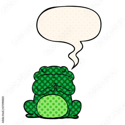 cartoon arrogant frog and speech bubble in comic book style
