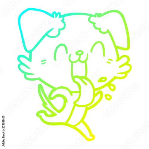 cold gradient line drawing cartoon panting dog running