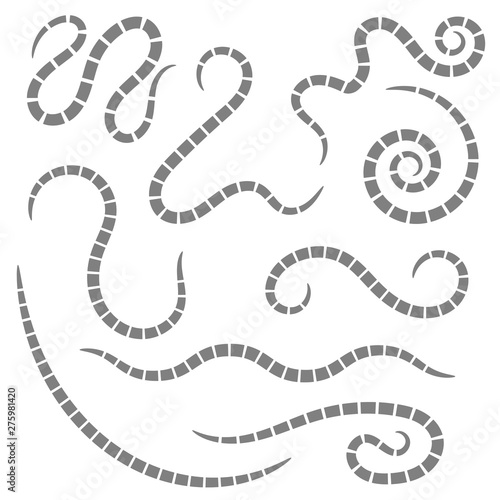 Ascarid, Helminth, Pinworm, Threadworm. Set of Parasite Isolated on White Background
