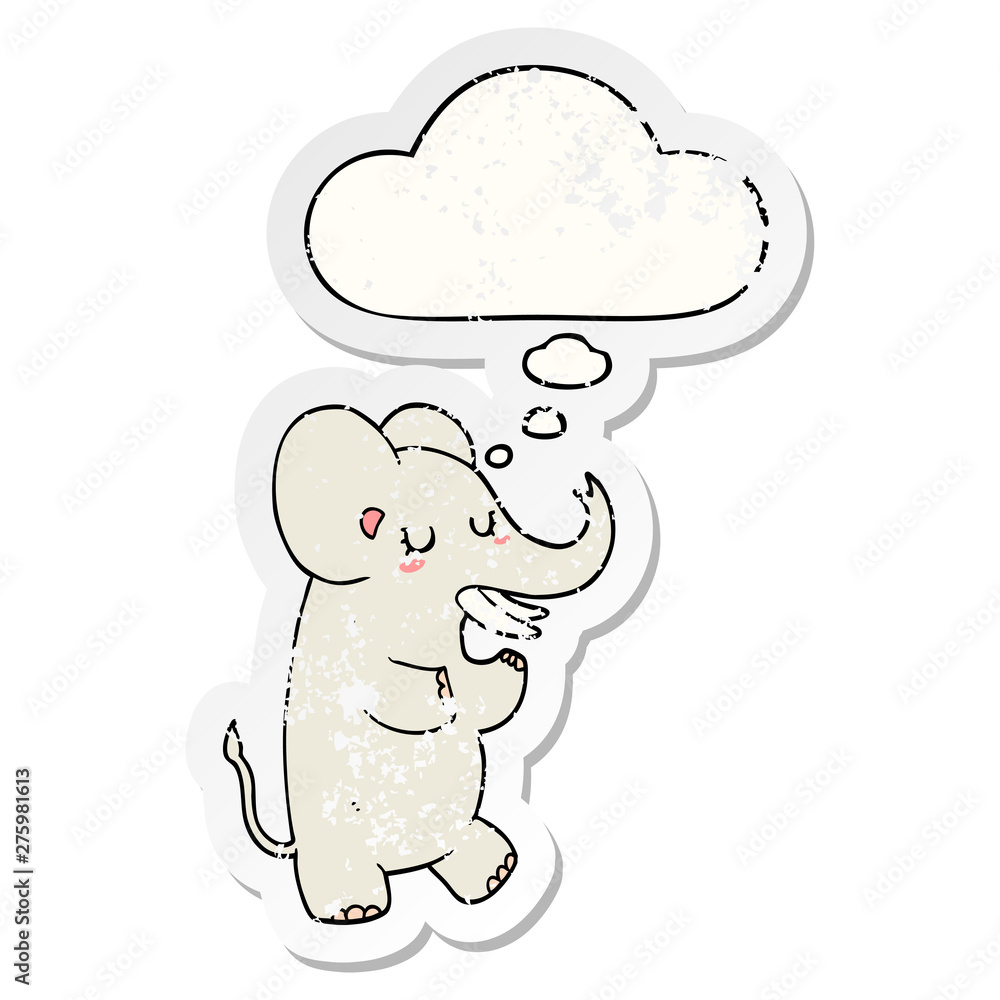 cartoon elephant and thought bubble as a distressed worn sticker cartoon elephant and thought bubble as a distressed worn sticker