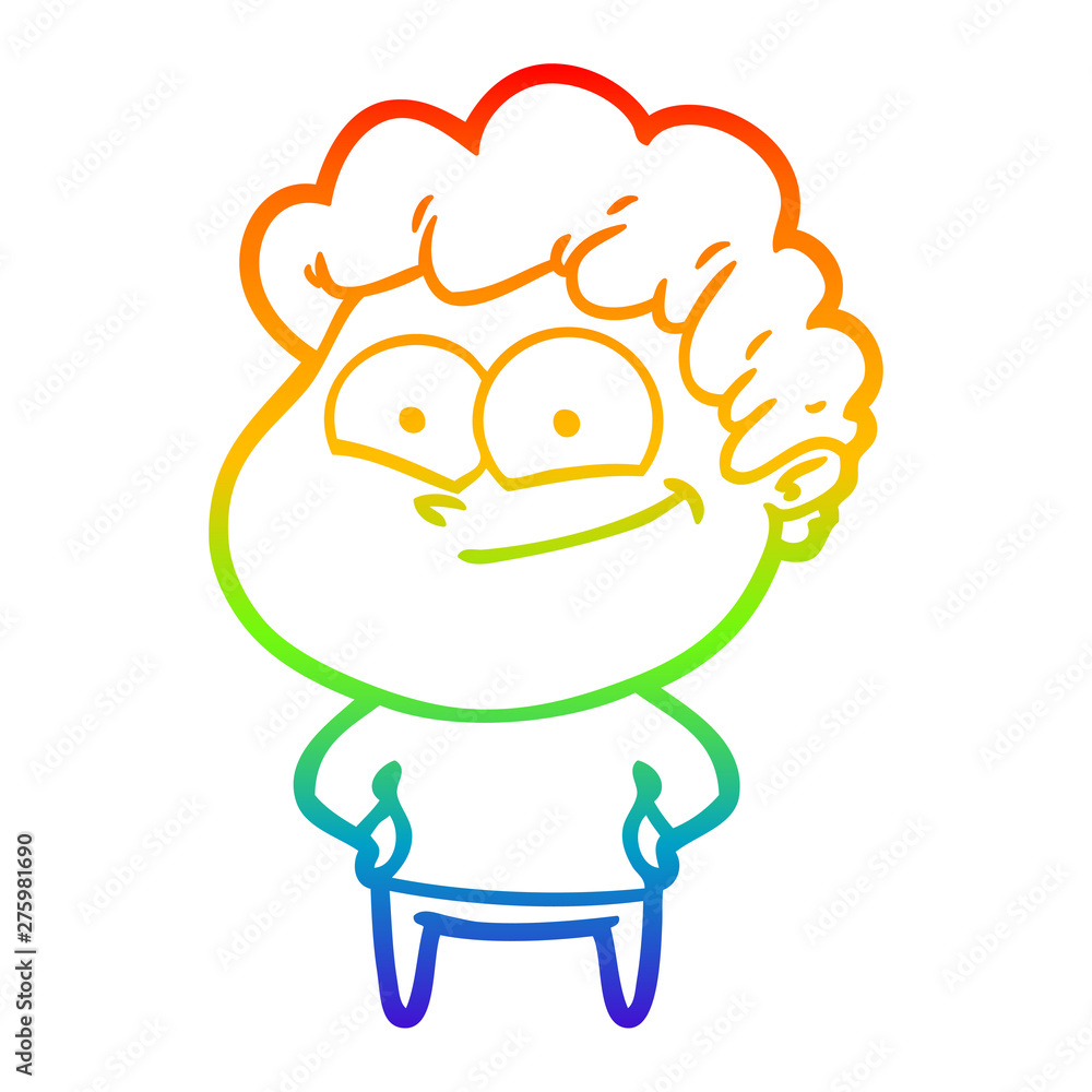 Obraz premium rainbow gradient line drawing cartoon happy man