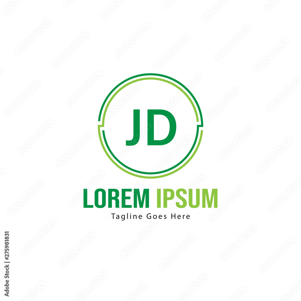 Initial JD logo template with modern frame. Minimalist JD letter logo vector illustration