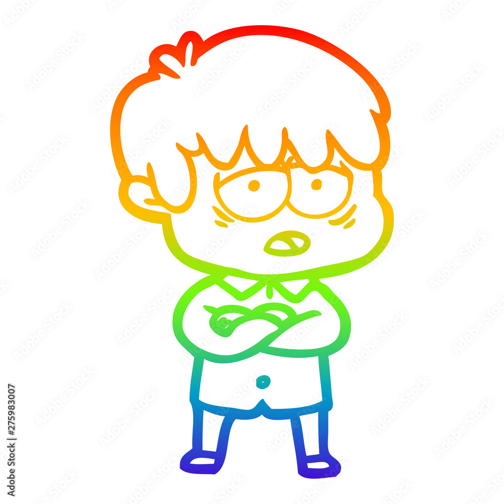 rainbow gradient line drawing cartoon exhausted boy rainbow gradient line drawing cartoon exhausted boy