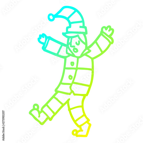 cold gradient line drawing cartoon man sleepwalking