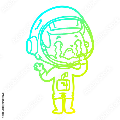 cold gradient line drawing cartoon crying astronaut
