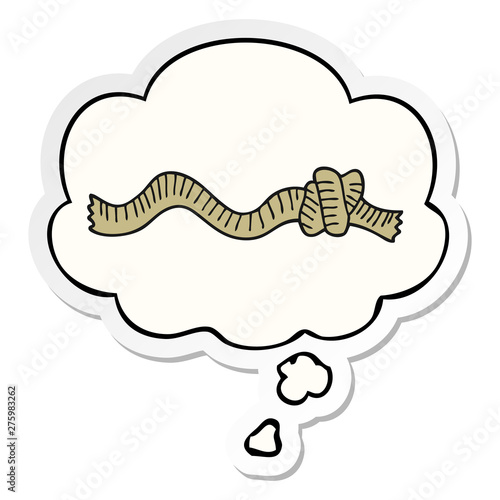cartoon knotted rope and thought bubble as a printed sticker