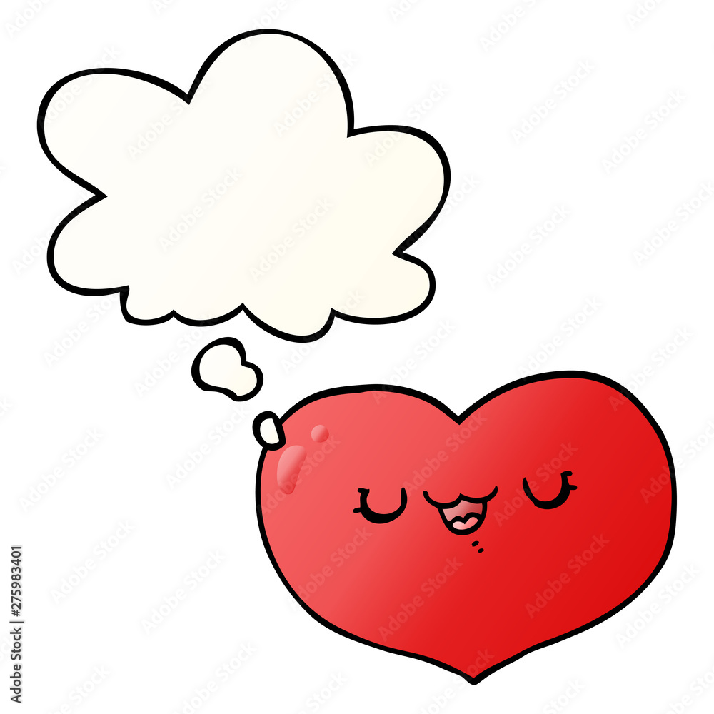 cartoon love heart and thought bubble in smooth gradient style