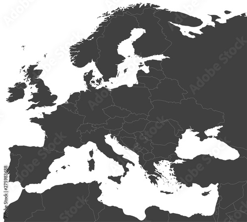 Map of Europe  with Russia  and north Africa split into individual countries.