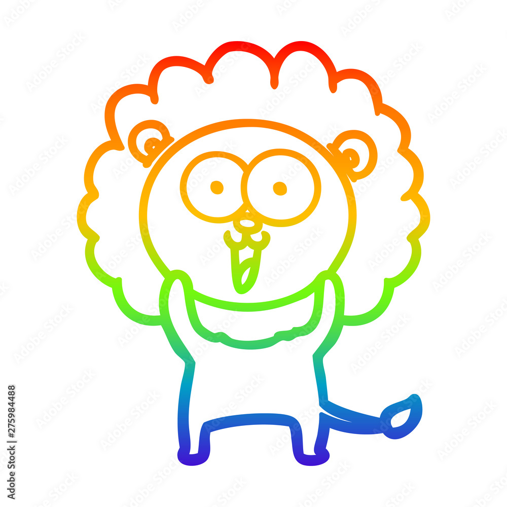 Obraz premium rainbow gradient line drawing happy cartoon lion