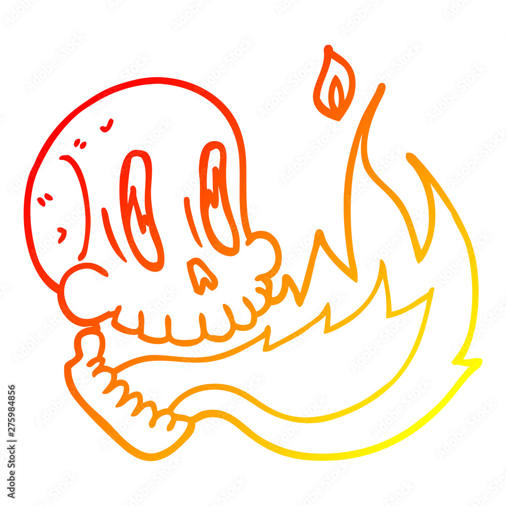warm gradient line drawing cartoon flaming skull warm gradient line drawing cartoon flaming skull