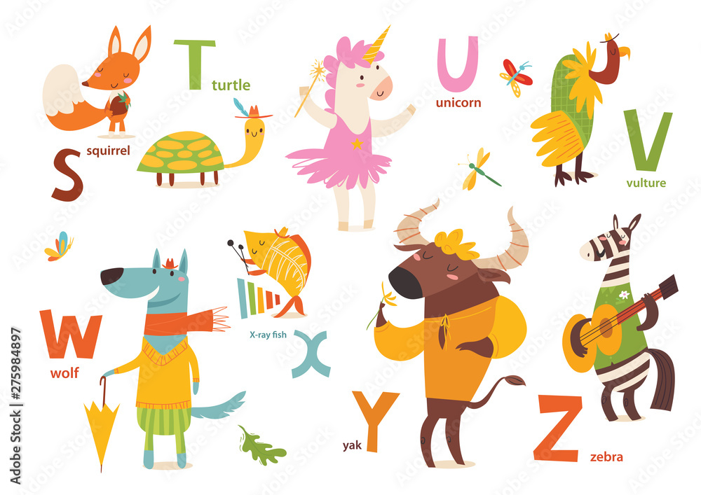 Part 4 of animals abc with cute cartoon animals and letters. Letters S-Z Part 4 of animals abc with cute cartoon animals and letters. Letters S-Z