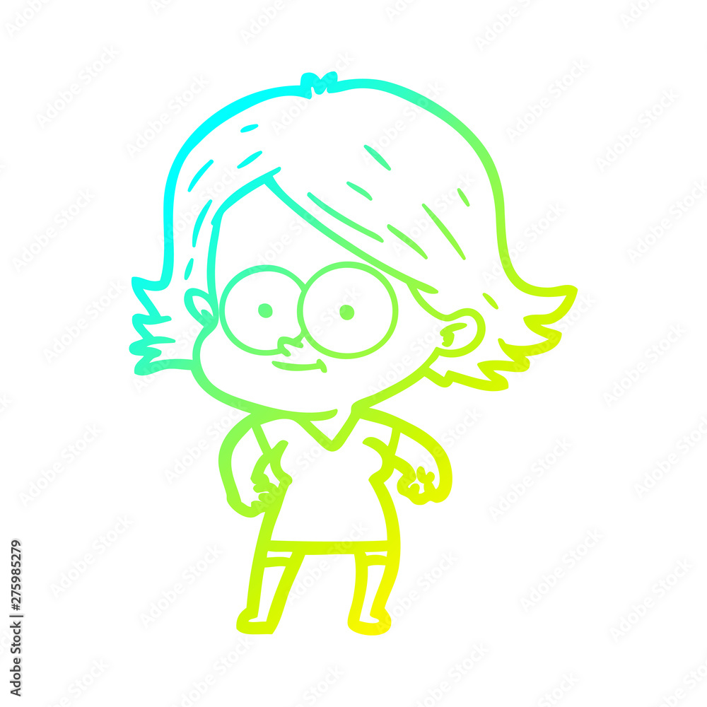 cold gradient line drawing happy cartoon girl cold gradient line drawing happy cartoon girl