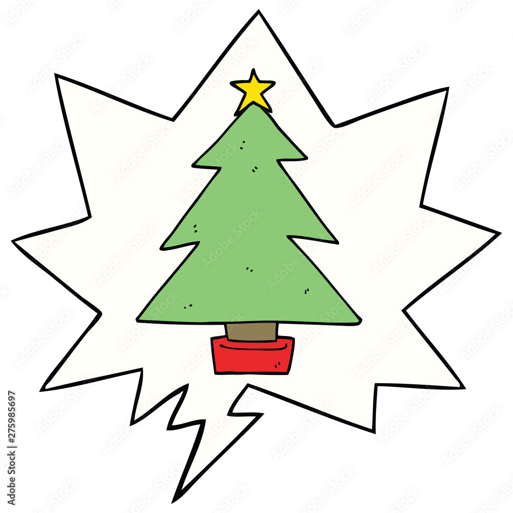 Obraz premium cartoon christmas tree and speech bubble