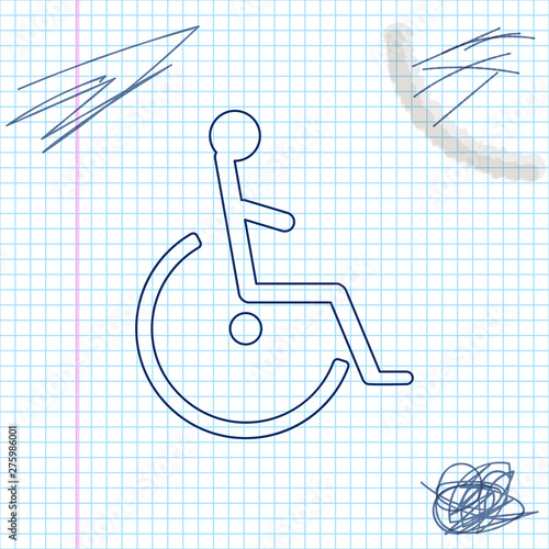 Disabled handicap line sketch icon isolated on white background. Wheelchair handicap sign. Vector Illustration