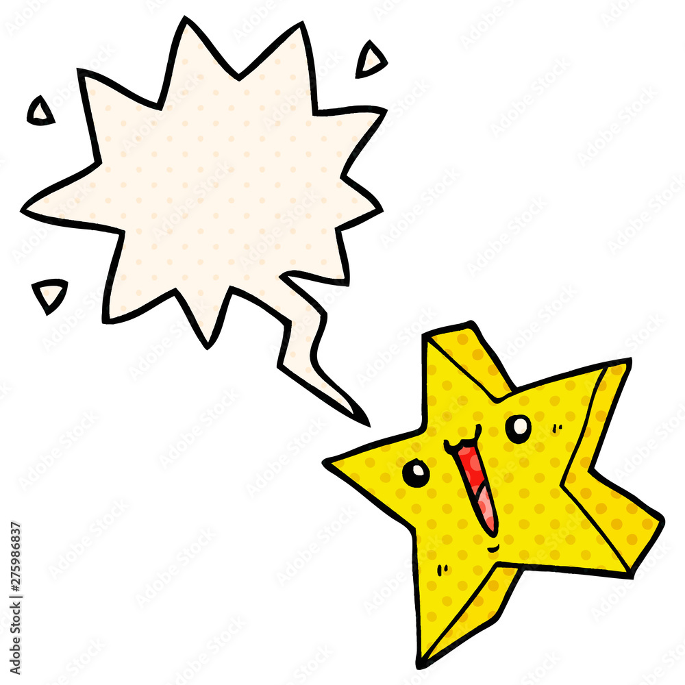 cartoon happy star and speech bubble in comic book style