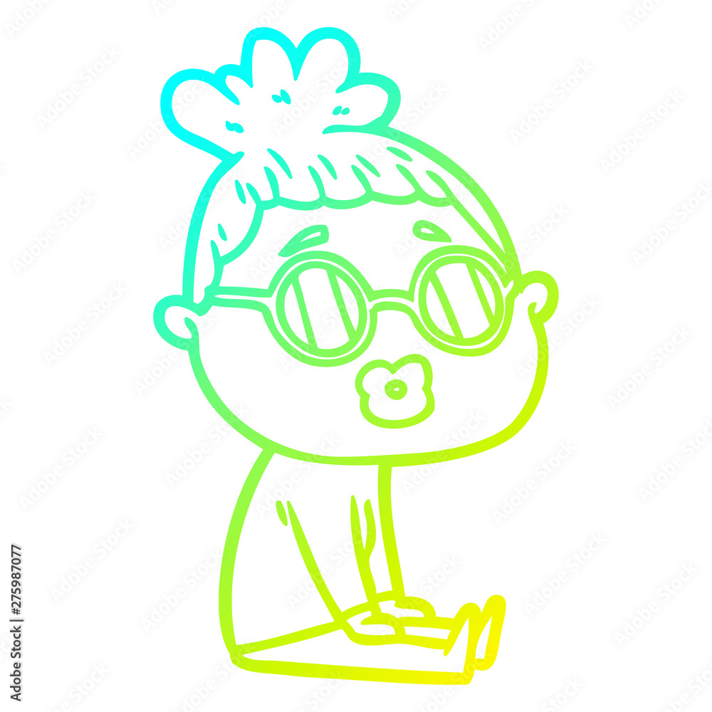 cold gradient line drawing cartoon sitting woman wearing spectacles cold gradient line drawing cartoon sitting woman wearing spectacles