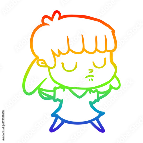 rainbow gradient line drawing cartoon indifferent woman