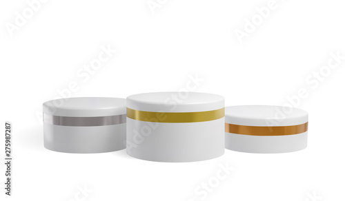 White empty winners podium. First, second and third places pedestal. Isolated realistic vector.
