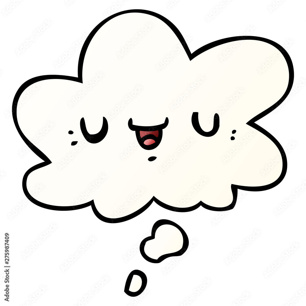 happy cartoon face and thought bubble in smooth gradient style happy cartoon face and thought bubble in smooth gradient style