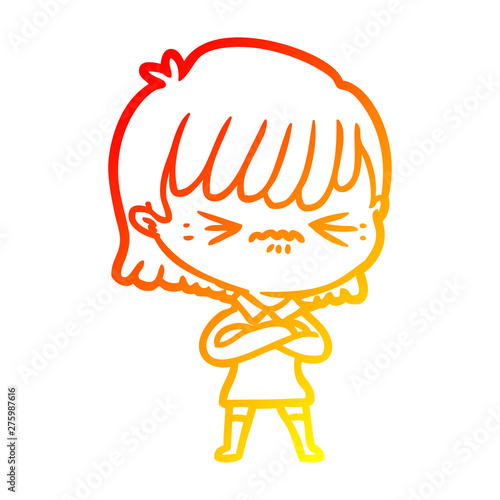warm gradient line drawing annoyed cartoon girl