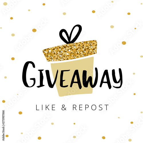 Giveaway vector illustration for promotion in social network. Advertizing of giving present fo like or repost. Decoration banner for business account. Text "Giveaway" written by lettering font.