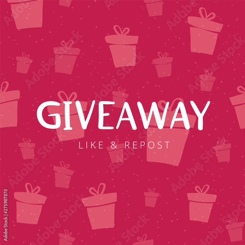 Giveaway banner design for social media marketing. Template for promotion of social network account by giving a gift. Hand drawn lettering illustration with phrase "GIVEAWAY".