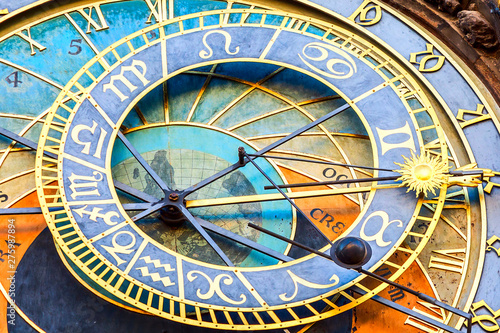 Photography Detail of the astronomical clock in the Old Town Square in Prague, Czech Republi