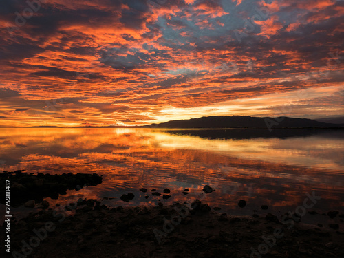 Sunset on the beach of Trabucador (Costa Dorada, Tarragona, Spain )
