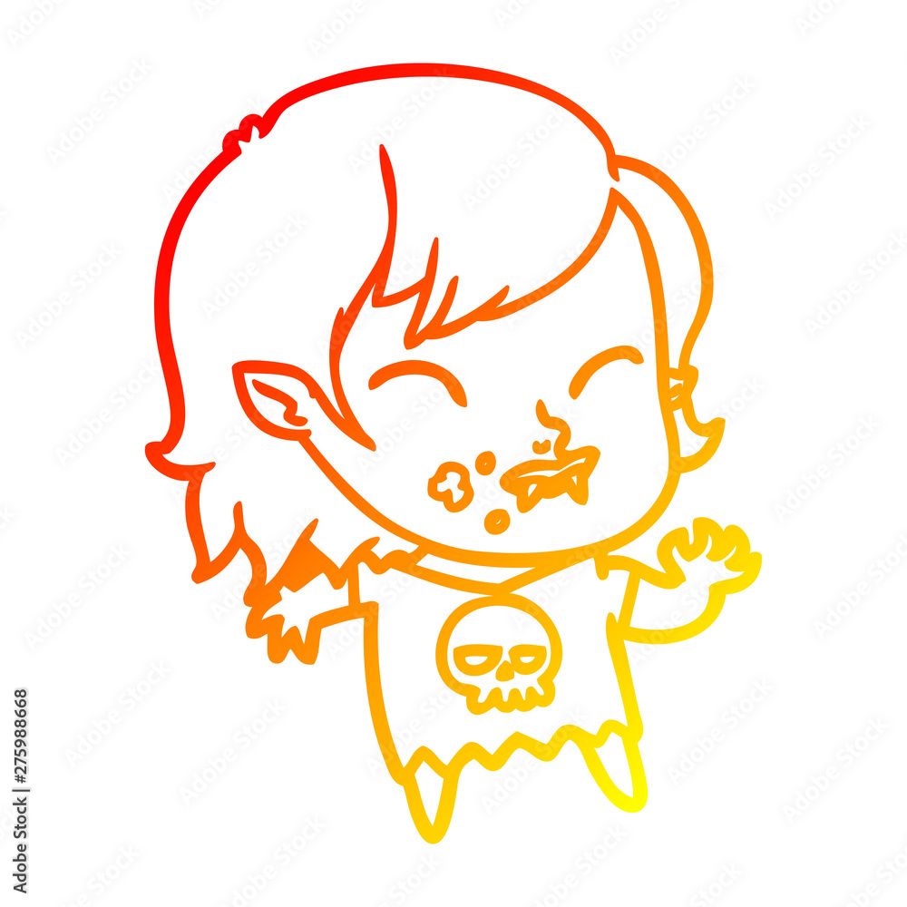 warm gradient line drawing cartoon vampire girl with blood on cheek warm gradient line drawing cartoon vampire girl with blood on cheek