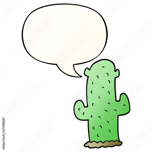 cartoon cactus and speech bubble in smooth gradient style