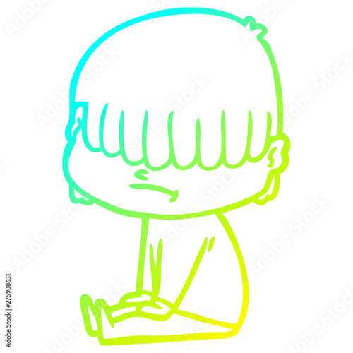 cold gradient line drawing cartoon boy with untidy hair