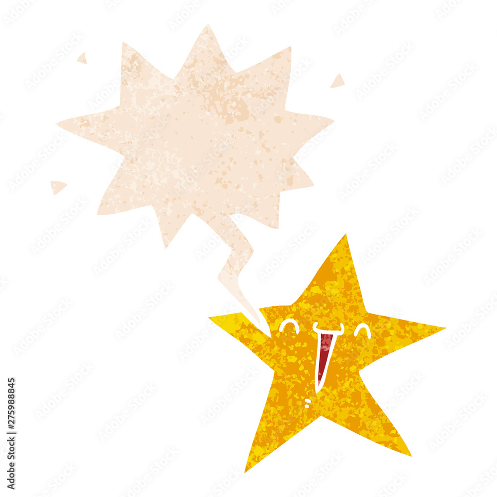 happy cartoon star and speech bubble in retro textured style happy cartoon star and speech bubble in retro textured style