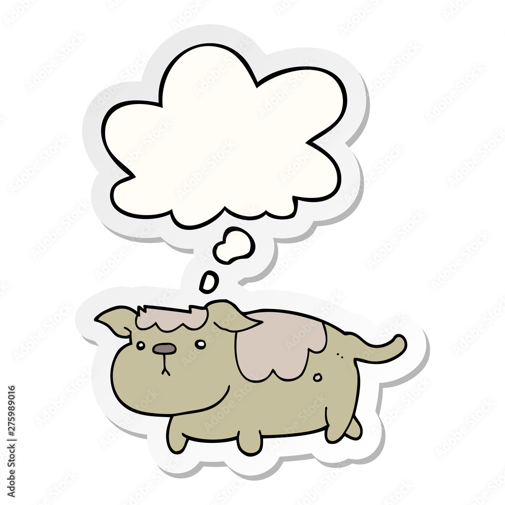 cartoon dog and thought bubble as a printed sticker cartoon dog and thought bubble as a printed sticker