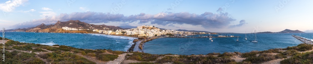 View on Naxos from the Portara in the Aegean in Greece