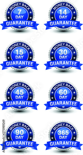 Very powerful, heavy, reliable, blue money back guarantee badge/seal with ribbon set.