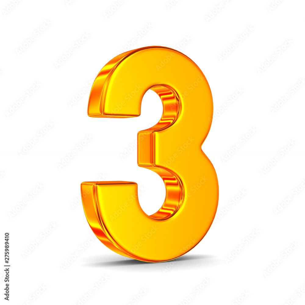 Fototapeta premium Number three on white background. Isolated 3D illustration