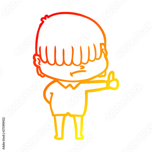 warm gradient line drawing cartoon boy with untidy hair