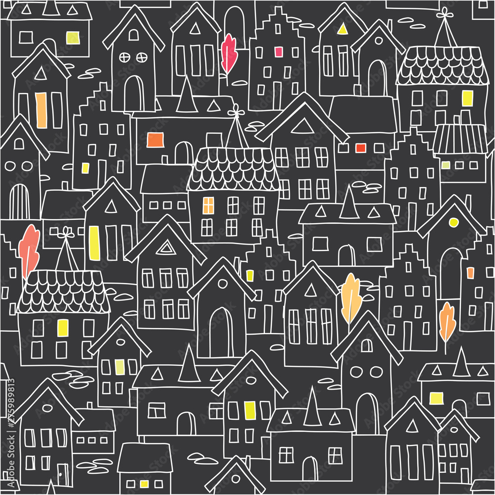 Seamless background with stylized european houses.